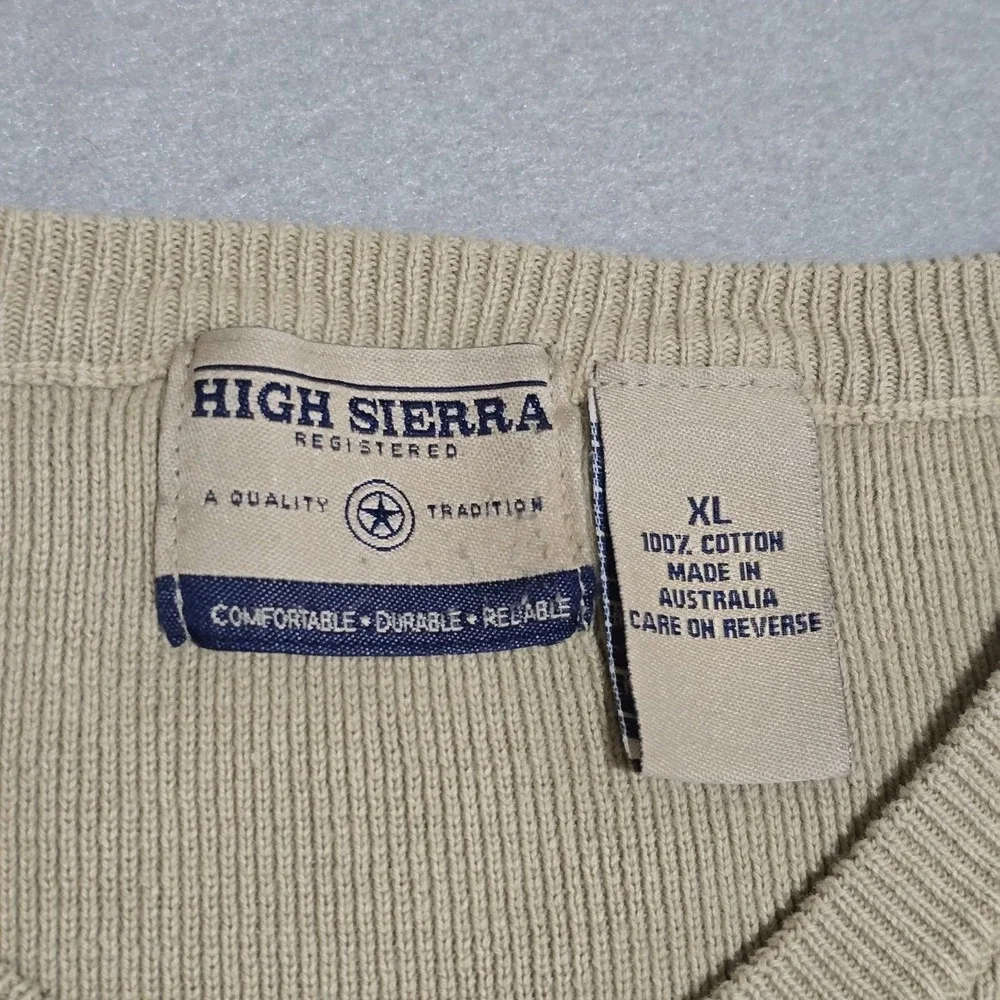 High Sierra Men‎ XL Beige Cotton Sweater V-Neck Vintage Ribbed Striped Australia